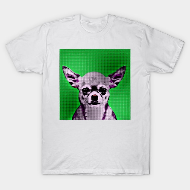 Pop Art Portrait of Chihuahua in Green Background T-Shirt by luigitarini